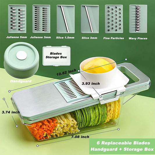 LMETJMA 6 in 1 Vegetable Slicer Mandoline Vegetable Slicer with 6 Interchangeable Blades Veggie Slicer Julienne Shredder JT105