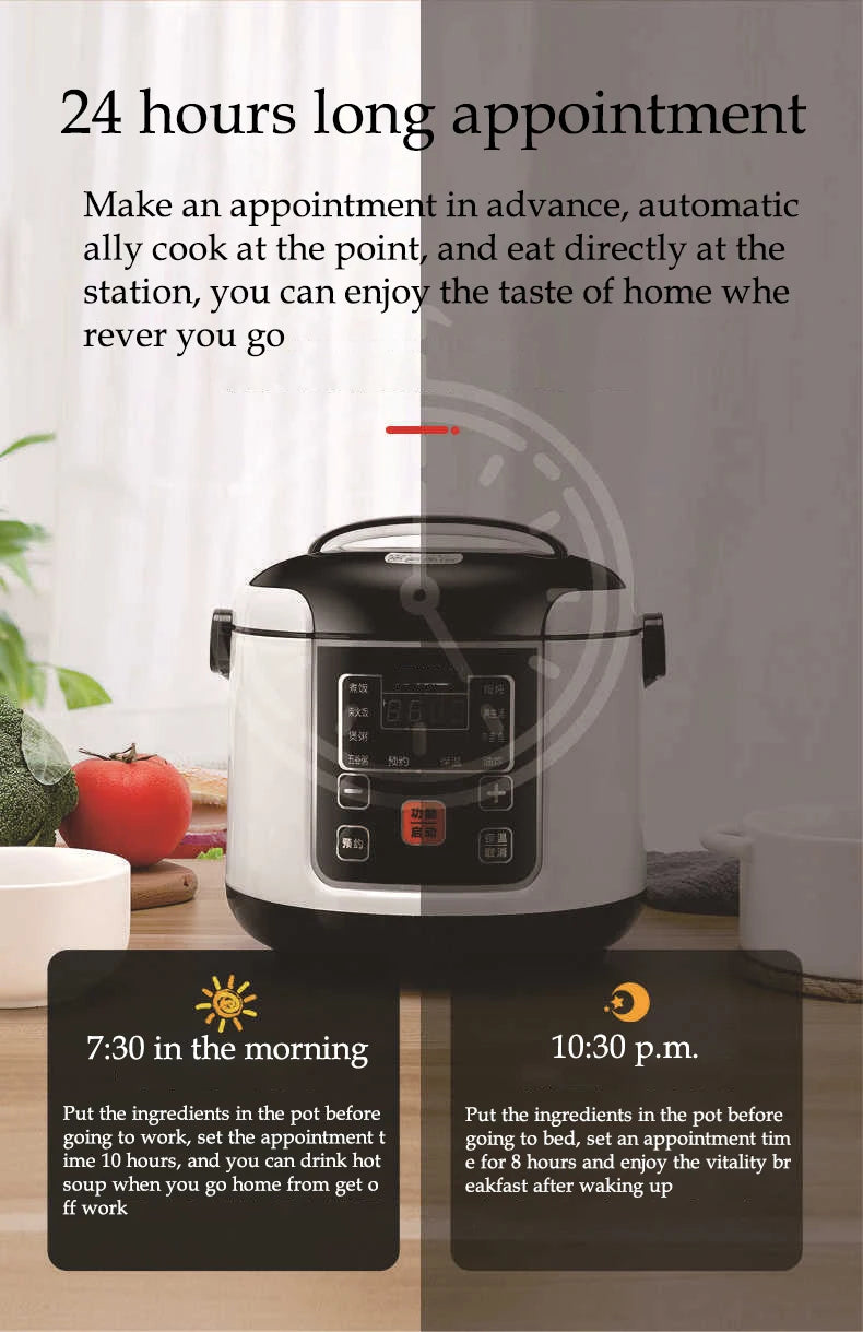 Portable Car Rice Cooker 2L Electric Truck Multi-Cooker Soup Porridge Cooking Food Steamer Electric Lunch Box 12V or 24V